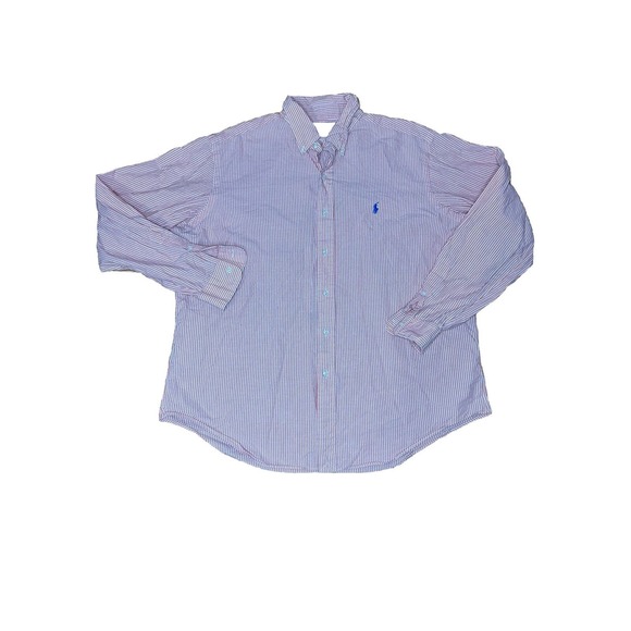 POLO RALPH LAUREN BUTTON DRESS SHIRT XL PINK WHITE STRIPE CUSTOM FIT- BLUE PONY - Picture 1 of 8